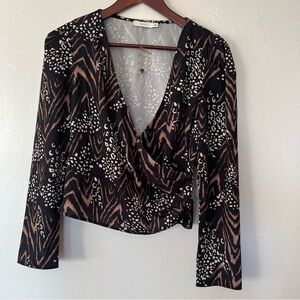 Lush Black and Brown Patterned Blouse Size Small- new with buttons